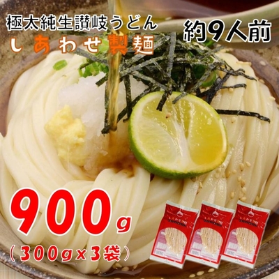 送料無料 しあわせ製麺 本場讃岐 純生うどん 300gx3袋 約9人前 極太麺
