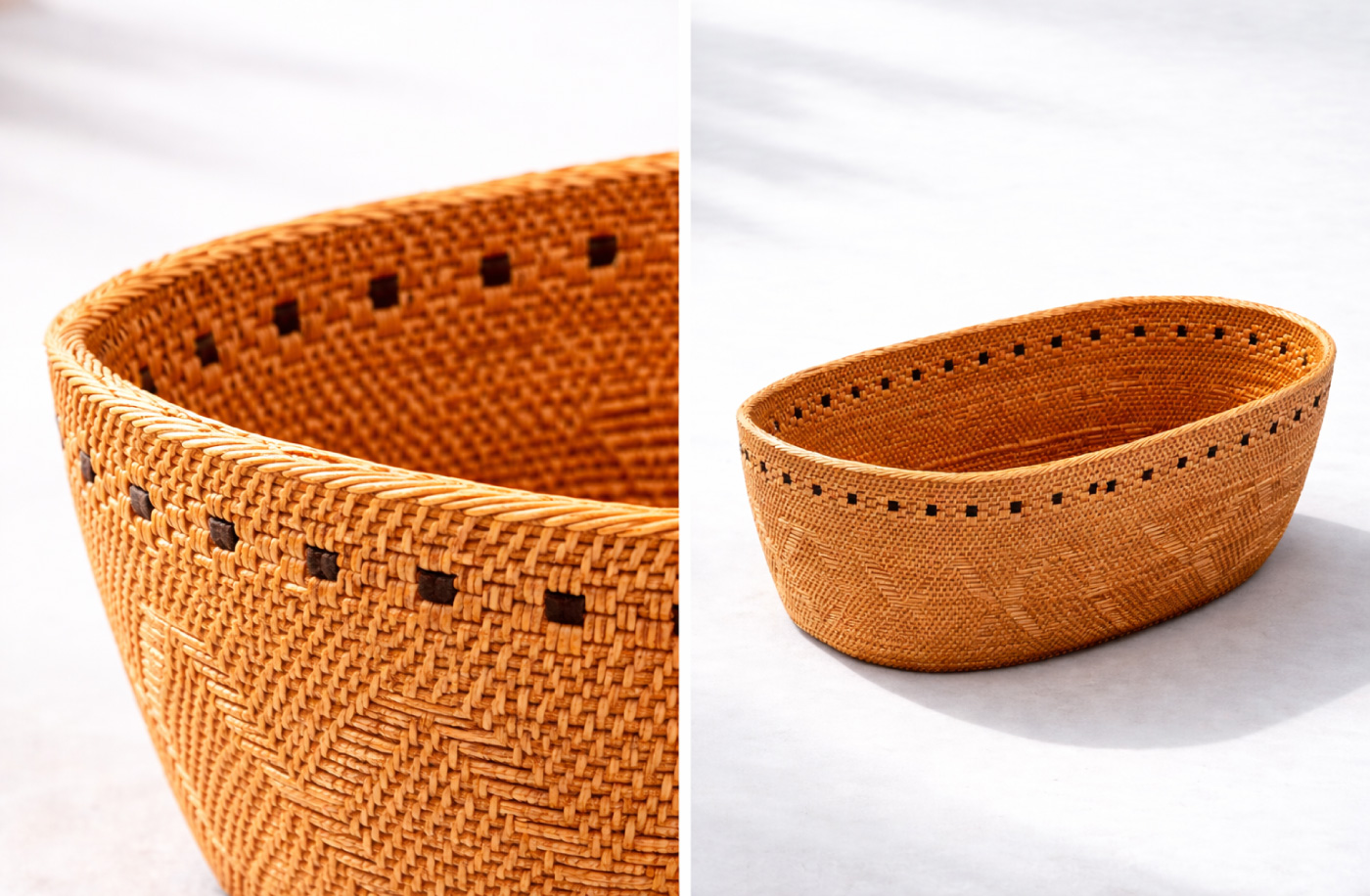 かごの模様はSongket（ソンケット）、黒い菱形模様（アタの根使用）