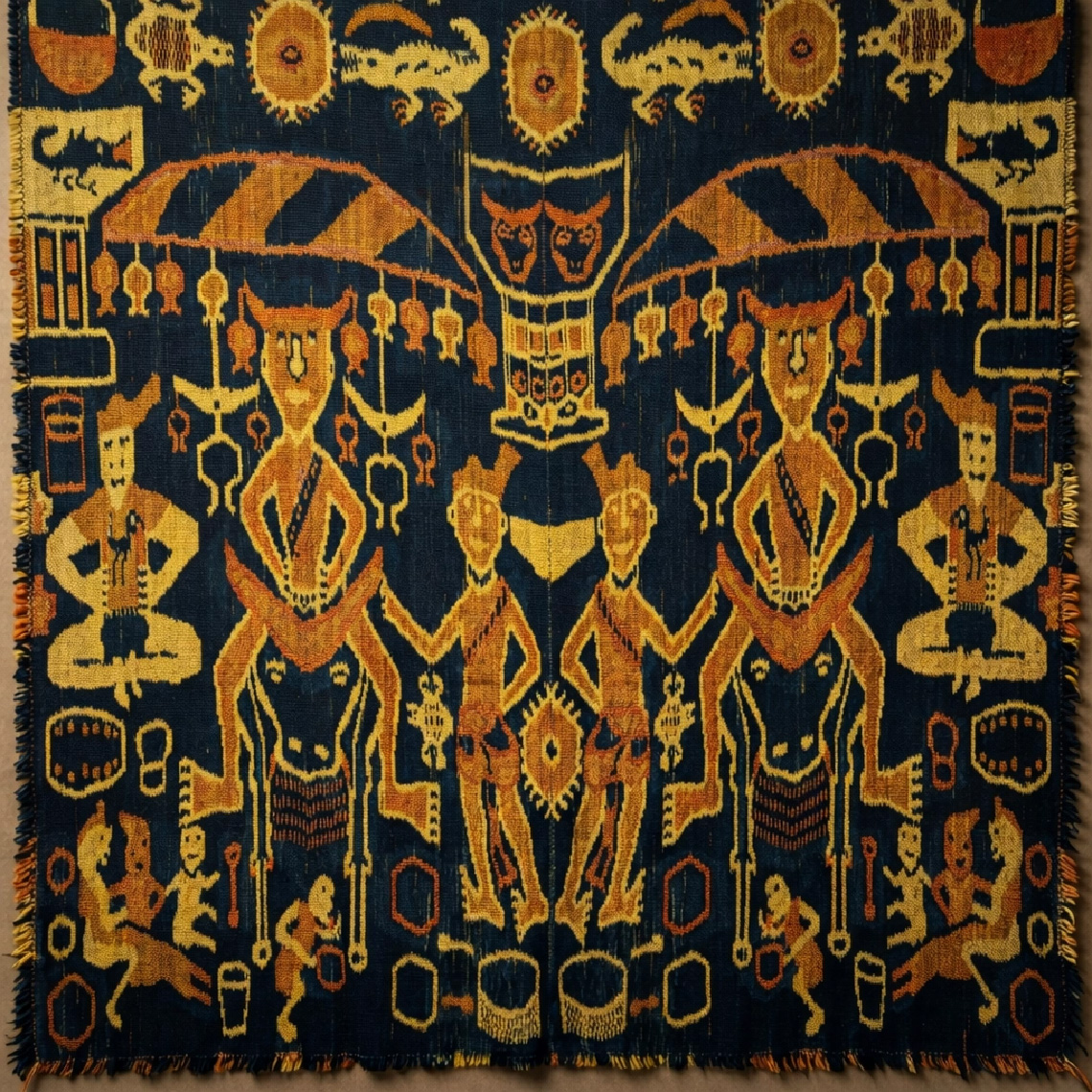 イカット布（参考）- 幾何学の反復が強く出る例