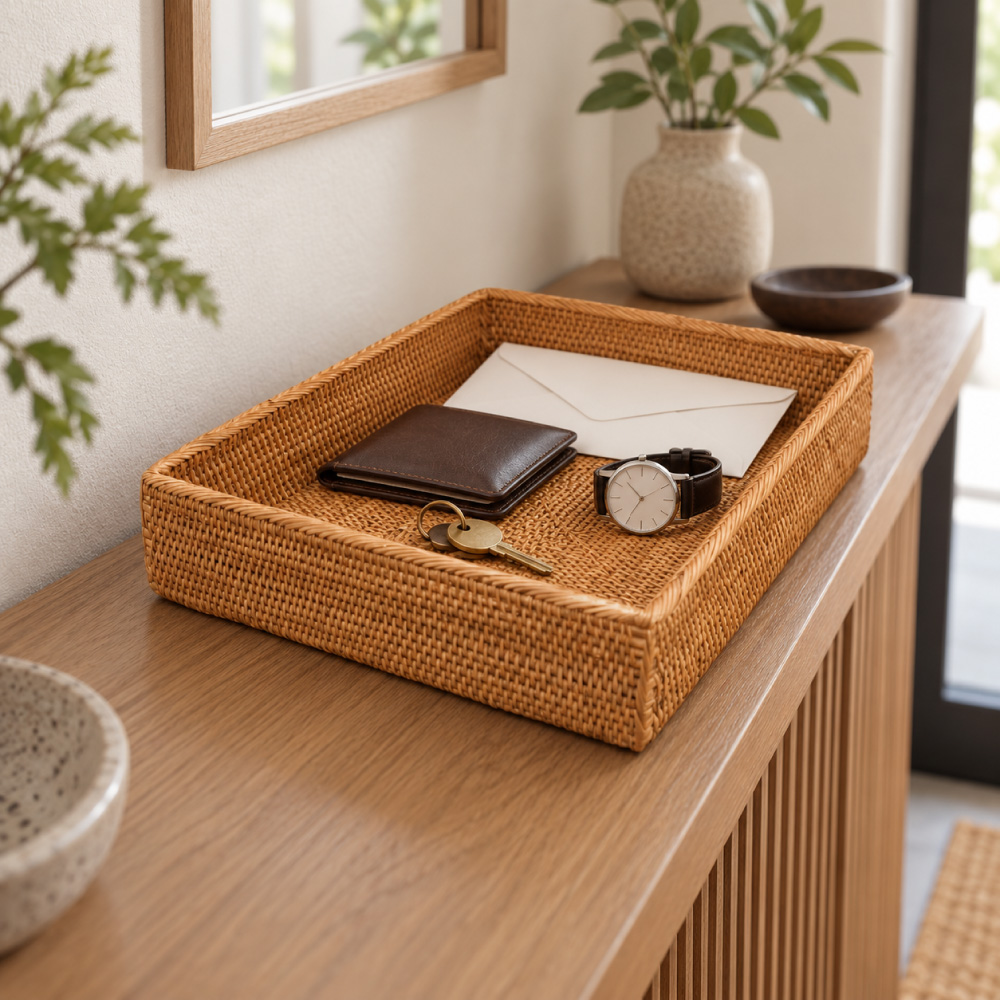 玄関の鍵と財布を収納したカドタBOX