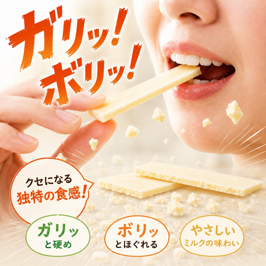 ガリッ ボリッ 食感訴求 クセになる独特の食感 やさしいミルクの味わい