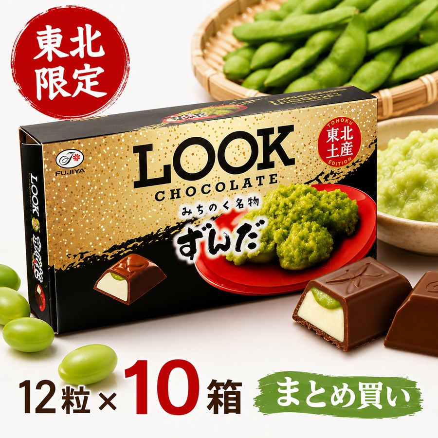 LOOK(ルック) チョコレート ずんだ 不二家 1箱(12粒入り) × 10｜山形お