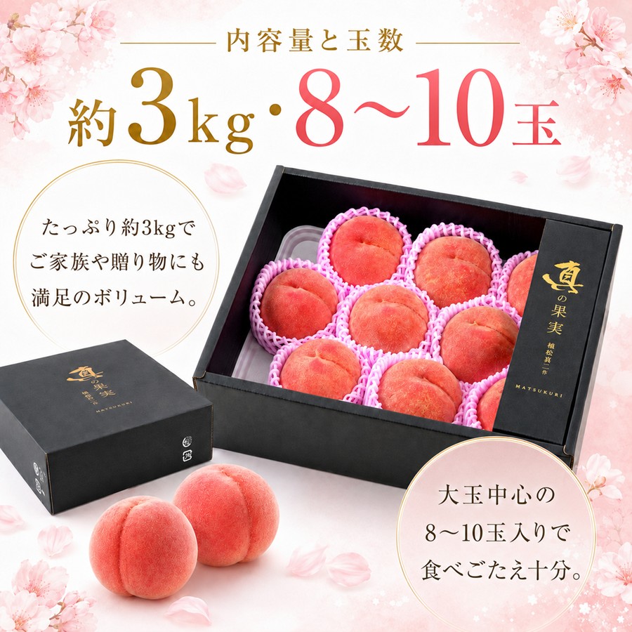 山形県東根産川中島白桃 約3kg 大玉8～10玉入り