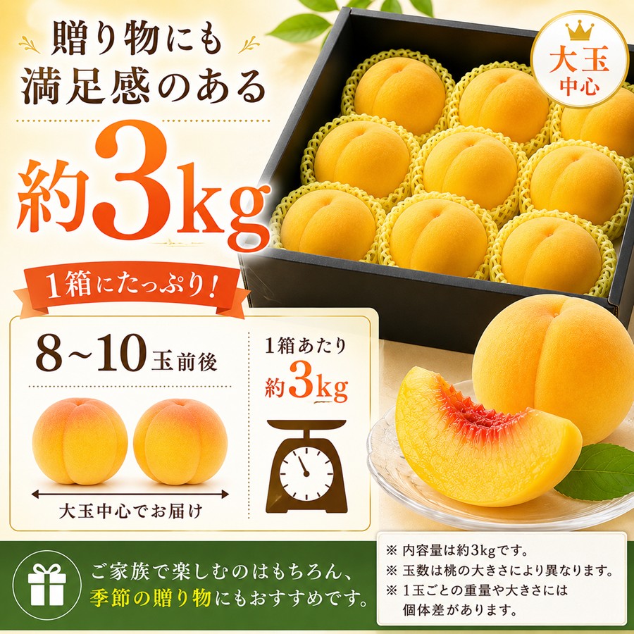 黄金桃 約3kg 8～10玉前後 大玉中心 贈り物にもおすすめ