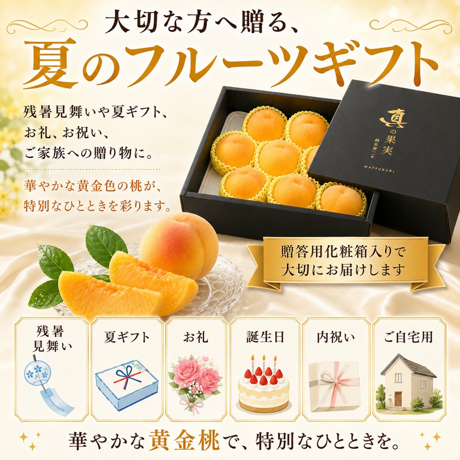 残暑見舞い お礼 誕生日 内祝いにおすすめの黄金桃ギフト