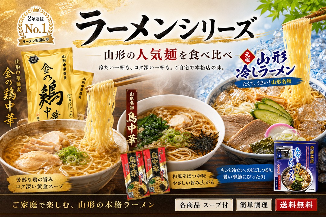 ラーメンシリーズ：金の鶏中華、鳥中華、冷しラーメン
