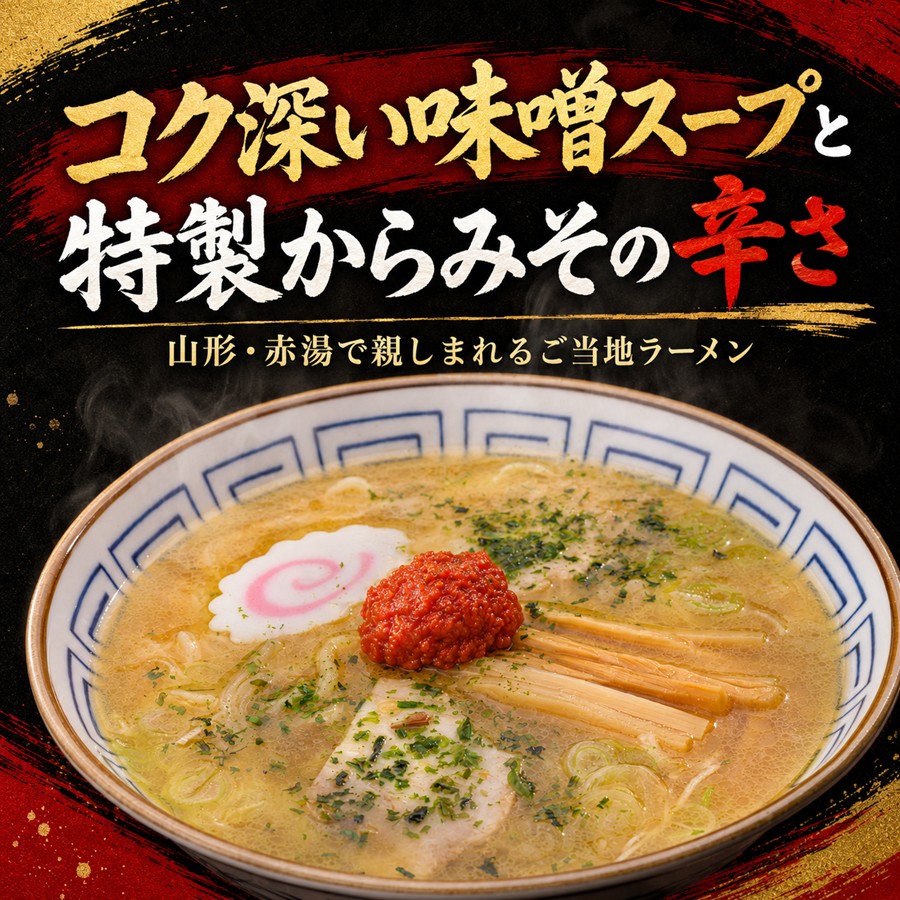 コク深い味噌スープと特製からみそを盛り付けた龍上海赤湯からみそラーメン