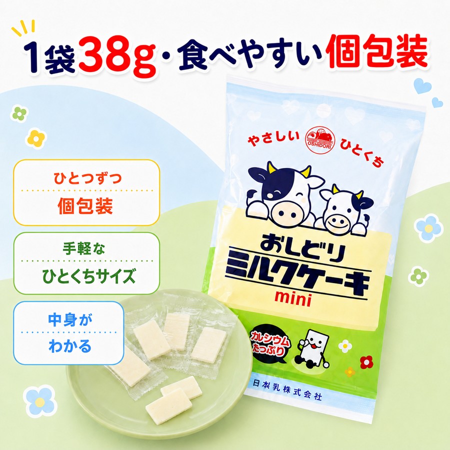 おしどりミルクケーキmini 1袋38g 個包装と中身