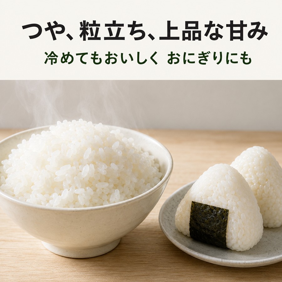 つや姫の炊き上がり ごはんとおにぎり