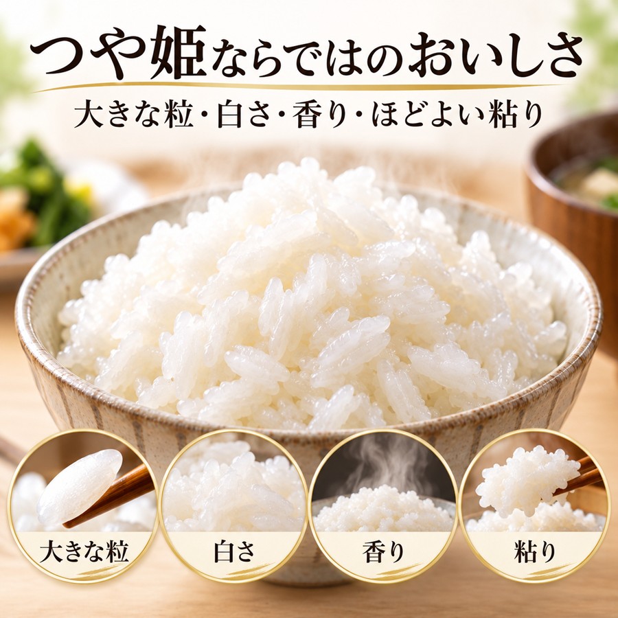 つや姫の特徴 大きな粒 白さ 香り ほどよい粘り