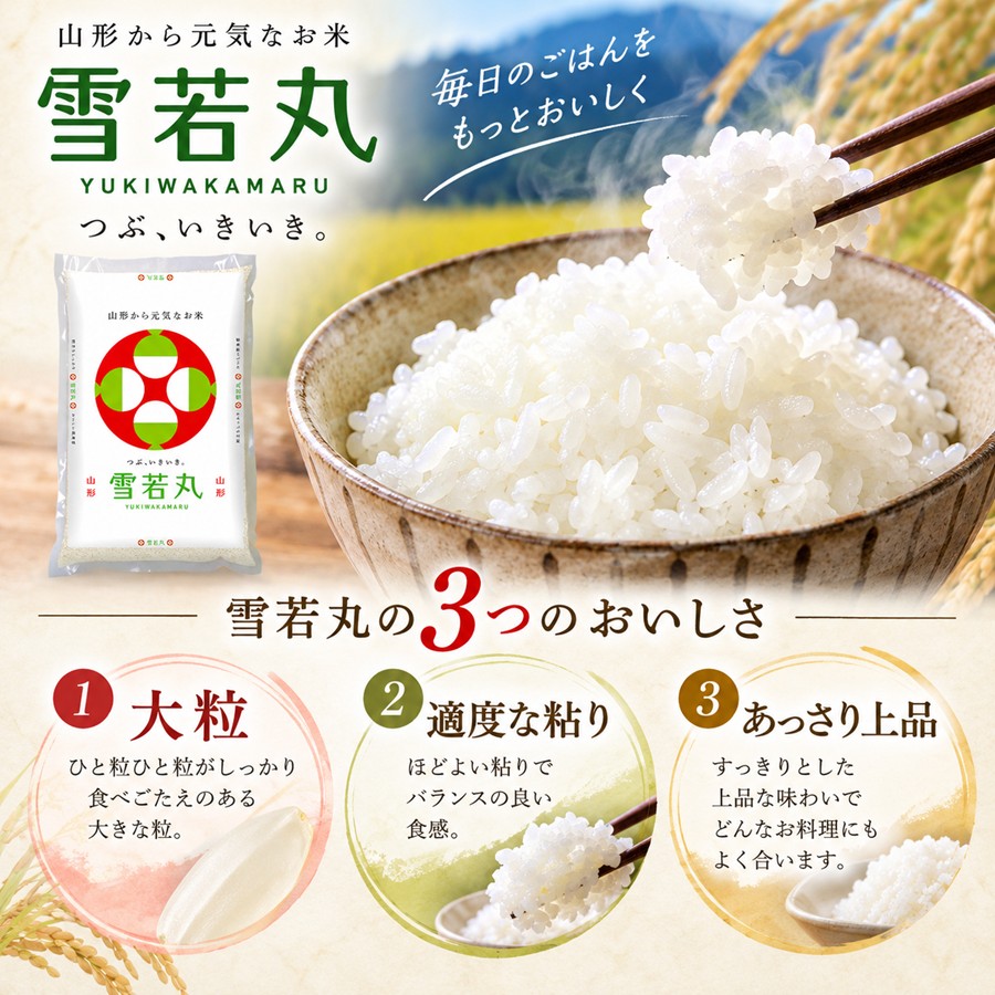 雪若丸の特徴 大粒 ほどよい粘り あっさり上品