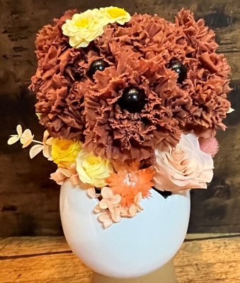 プリザーブドフラワーアニマルアレンジ/茶色のワンちゃん