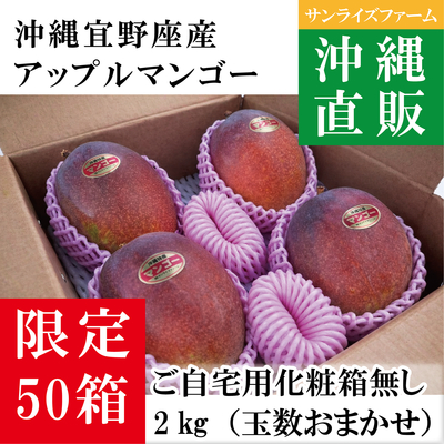 【限定50箱】 ご自宅用マンゴー2kg（玉数おまかせ、7月中お届け）