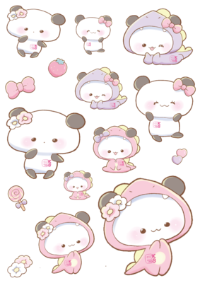 DP137　コラージュ恐竜パンダピンク