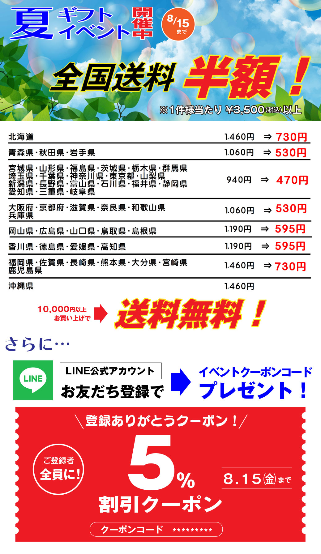 夏ギフトのイベント送料