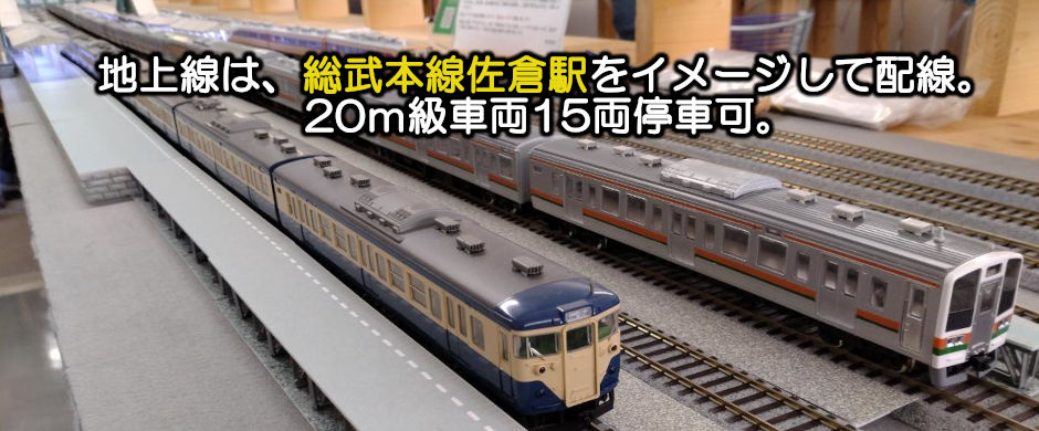 地上線は総武本線佐倉駅をイメージして配線、20m級車輛15両停車可