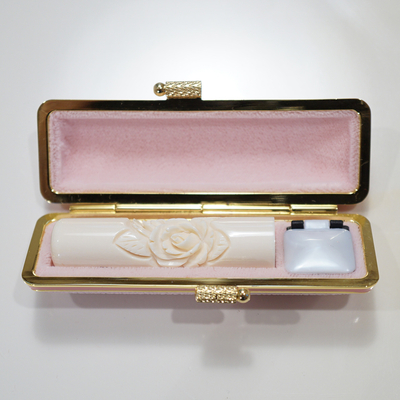 実印：花の彫刻入り象牙（薔薇）（並）15ミリ丸（フルネーム入り）