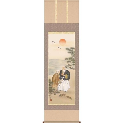 掛軸/慶祝・縁起画/高砂/高砂/瀬田功舟/洛友会/正絹二丁本表装/尺五サイズ幅54.5cm/桐箱畳紙収納/表装品質十年保証
