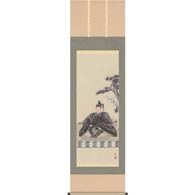 掛軸/慶祝・縁起画/天神/天神/鈴村秀山/三美会/洛彩緞子本表装/尺五サイズ幅54.5cm/桐箱畳紙収納/表装品質十年保証