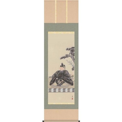 掛軸/慶祝・縁起画/天神/天神/鈴村秀山/三美会/洛彩緞子本表装/尺五サイズ幅54.5cm/桐箱畳紙収納/表装品質十年保証