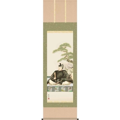 掛軸/慶祝・縁起画/天神/天神/長江桂舟/三美会/洛彩緞子本表装/尺五サイズ幅54.5cm/桐箱畳紙収納/表装品質十年保証