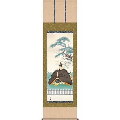 掛軸/慶祝・縁起画/天神/天神/奥居佑山/趣粋会/洛彩緞子本表装/尺五サイズ幅54.5cm/桐箱畳紙収納/表装品質十年保証
