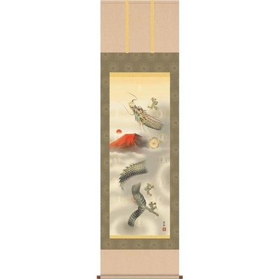 掛軸/開運画/開運龍・虎/十二神将昇龍図/石田芳園/三美会/洛彩緞子本表装/尺三サイズ幅44.5cm/化粧箱収納/表装品質十年保証