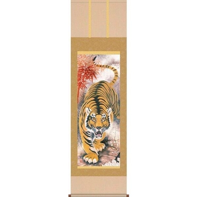 掛軸/開運画/開運龍・虎/消災霊石猛虎図/加納悠峰/悠創会/洛彩緞子本表装/尺三サイズ幅44.5cm/化粧箱収納/表装品質十年保証
