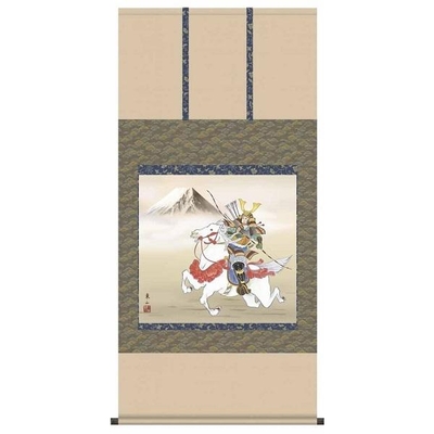 掛け軸/節句画/武者・兜/若武者/榎本東山/竹翠会/正絹二丁本表装 /尺八サイズ幅64.5cm/桐箱畳紙収納/表装品質十年保証/端午の節句掛軸 初節句 こどもの日