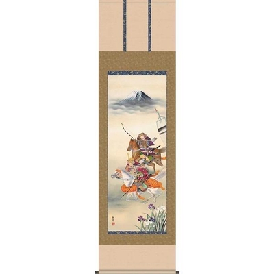 掛け軸/節句画/武者・兜/大成武者/工藤翔悠/悠創会/正絹二丁本表装/尺五サイズ幅54.5cm/桐箱畳紙収納/表装品質十年保証/端午の節句掛軸 初節句 こどもの日
