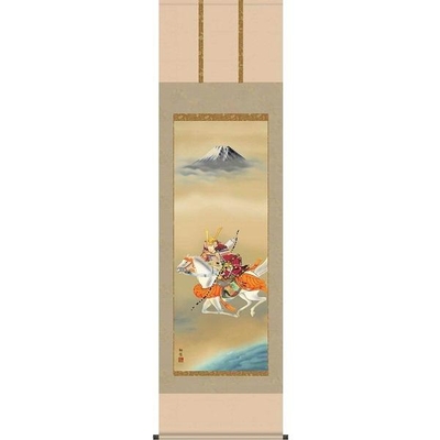 掛け軸/節句画/武者・兜/大成武者/工藤翔悠/悠創会/正絹二丁本表装/尺五サイズ幅54.5cm/桐箱畳紙収納/表装品質十年保証/端午の節句掛軸 初節句 こどもの日