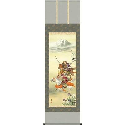 掛け軸/節句画/武者・兜/大成武者/工藤翔悠/悠創会/正絹二丁本表装/尺五サイズ幅54.5cm/桐箱畳紙収納/表装品質十年保証/端午の節句掛軸 初節句 こどもの日