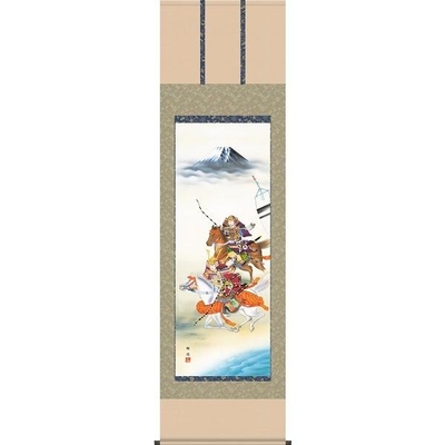 掛け軸/節句画/武者・兜/大成武者/工藤翔悠/悠創会/正絹二丁本表装/尺五サイズ幅54.5cm/桐箱畳紙収納/表装品質十年保証/端午の節句掛軸 初節句 こどもの日
