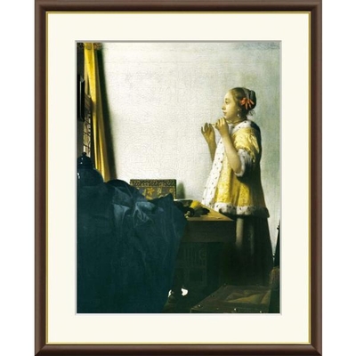 世界の名画　油絵　真珠のネックレスを持つ少女　ヨハネス フェルメール　F8　61&times;49.5cm　手彩仕上 高精細巧芸美術画