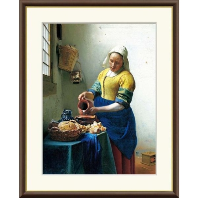 世界の名画　油絵　牛乳を注ぐ女　ヨハネス フェルメール　F8　61&times;49.5cm　手彩仕上 高精細巧芸美術画