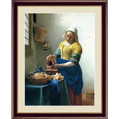 世界の名画　油絵　牛乳を注ぐ女　ヨハネス フェルメール　F6　52&times;42cm　手彩仕上 高精細巧芸美術画