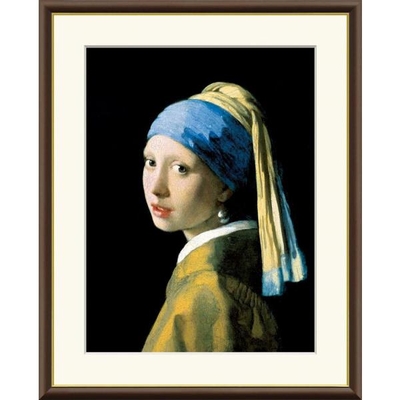 世界の名画　油絵　真珠の耳飾りの少女　ヨハネス フェルメール　F8　61&times;49.5cm　手彩仕上 高精細巧芸美術画