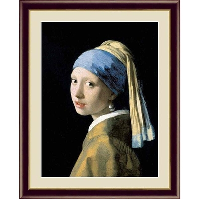 世界の名画　油絵　真珠の耳飾りの少女　ヨハネス フェルメール　F6　52&times;42cm　手彩仕上 高精細巧芸美術画