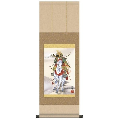 掛け軸/節句画/武者・兜/繁栄武者/高畠周峰/曉山会/洛彩緞子本表装/尺幅サイズ幅31.5cm/表装品質十年保証/端午の節句掛軸 初節句 こどもの日