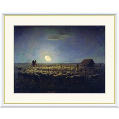 世界の名画　油絵　牧羊場の羊の群れ　フランソワ　ミレー　F6　52&times;42cm　手彩仕上 高精細巧芸美術画