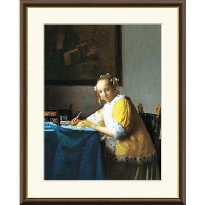 世界の名画　油絵　手紙を書く女　ヨハネス フェルメール　F8　61&times;49.5cm　手彩仕上 高精細巧芸美術画