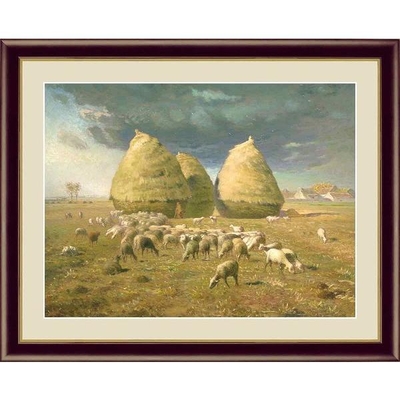 世界の名画　油絵　秋：積藁　フランソワ　ミレー　F6　52&times;42cm　手彩仕上 高精細巧芸美術画
