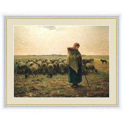 世界の名画　油絵　羊飼いの少女　フランソワ　ミレー　F6　52&times;42cm　手彩仕上 高精細巧芸美術画
