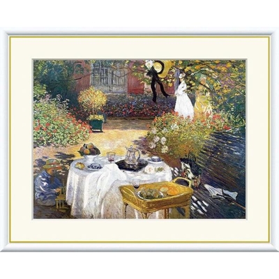 世界の名画　油絵　昼食　モネ　F4　42&times;34cm　手彩仕上 高精細巧芸美術画