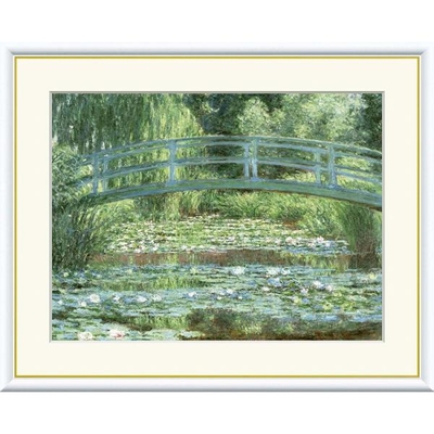 世界の名画　油絵　睡蓮の池と日本の橋　モネ　F4　42&times;34cm　手彩仕上 高精細巧芸美術画