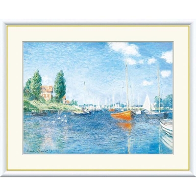 世界の名画　油絵　赤いボート、アルジャントゥイユ　モネ　F6　52&times;42cm　手彩仕上 高精細巧芸美術画