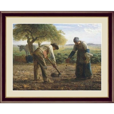 世界の名画　油絵　馬鈴薯植え　フランソワ　ミレー　F4　42&times;34cm　手彩仕上 高精細巧芸美術画