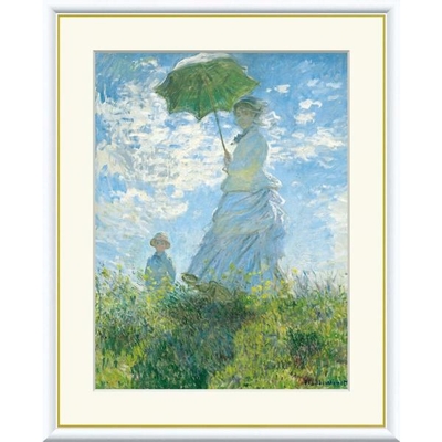 世界の名画　油絵　散歩、日傘をさす女性　モネ　F8　61&times;49.5cm　手彩仕上 高精細巧芸美術画