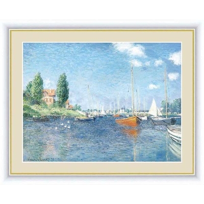世界の名画　油絵　赤いボート、アルジャントゥイウ　モネ　F4　42&times;34cm　手彩仕上 高精細巧芸美術画