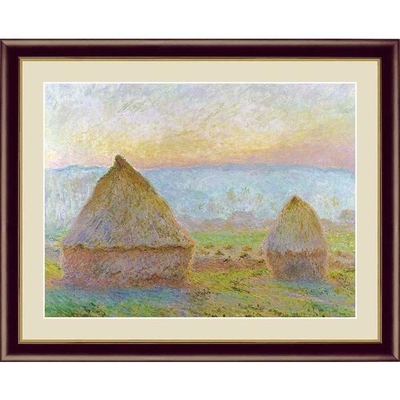 世界の名画　油絵　ジヴェルニーの積み藁、夕日　モネ　F6　52&times;42cm　手彩仕上 高精細巧芸美術画